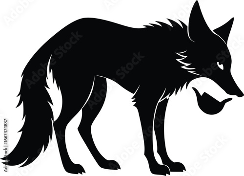 Black Silhouette of a Fox Holding a Teapot in its Mouth animal