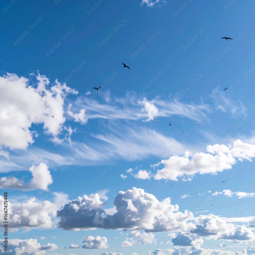 Fototapeta premium Birds flying in a blue sky with clouds