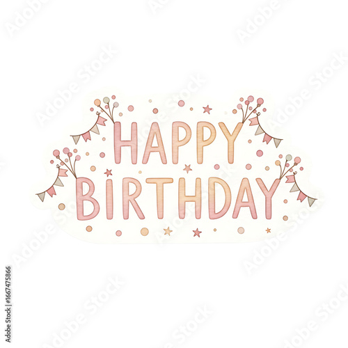 Festive happy birthday graphic with glitter and stars for celebrations