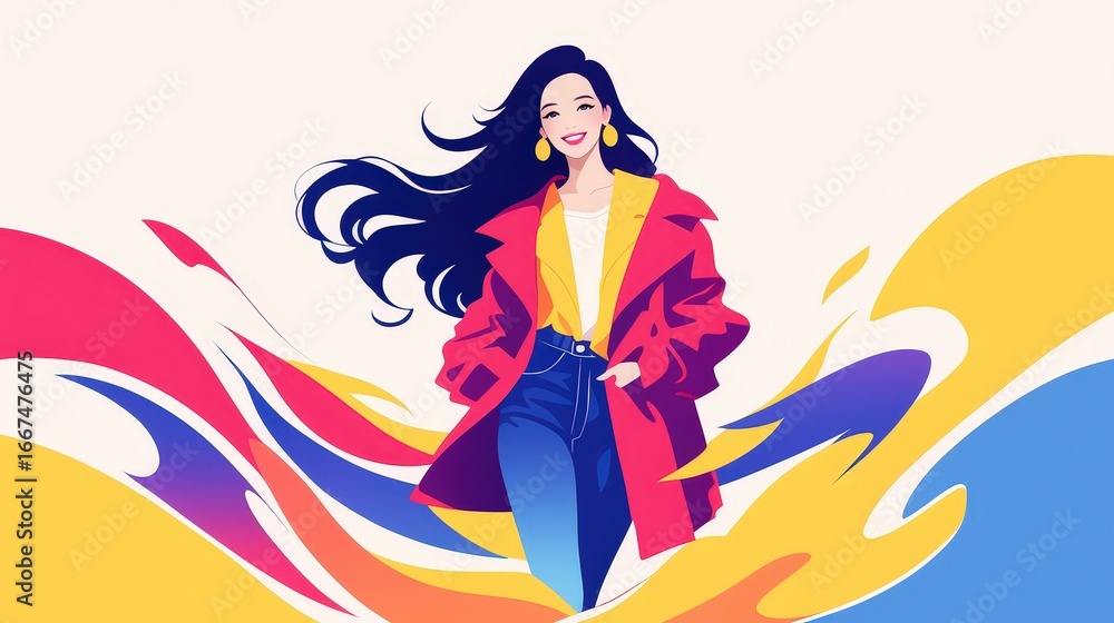 Obraz premium Clip art of a young woman with flowing hair morphing