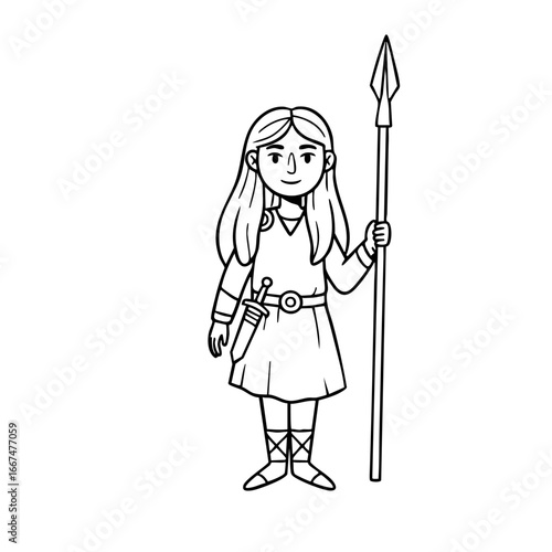 Clean outline drawing of a beautiful valkyrie minimalistic design for coloring page