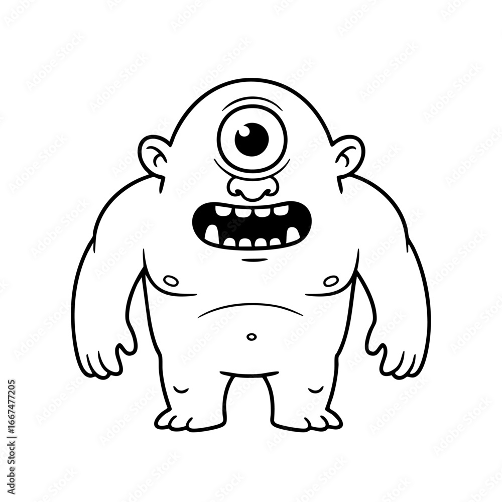 Fototapeta premium Clean outline drawing of a colossal cyclops minimalistic design for coloring page