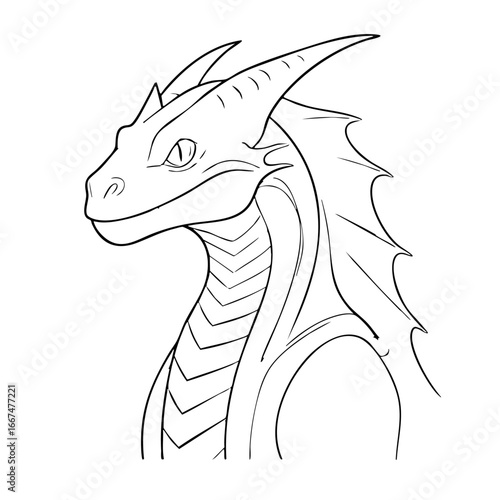 Clean outline drawing of a cunning basilisk minimalistic design for coloring page