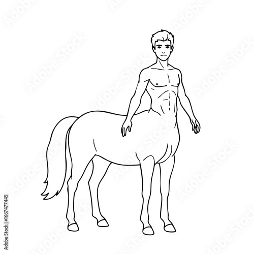 Clean outline drawing of a gentle centaur minimalistic design for coloring page