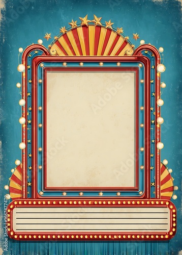 A blank movie theater marquee with stars, a vector graphic design for retro-inspired graphics and backgrounds