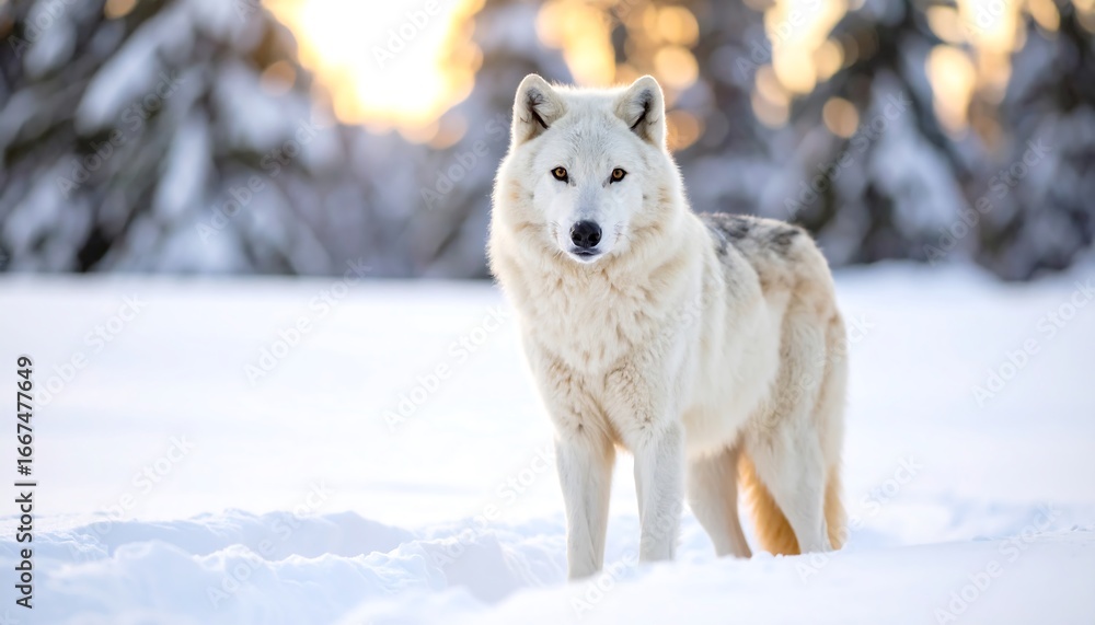 Obraz premium Arctic Wolf Sunset Snow.