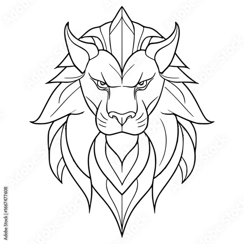 Clean outline drawing of a Manticore staring minimalistic design for coloring page