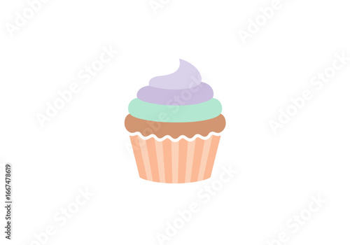 Pastel-colored cupcake with layered frosting.