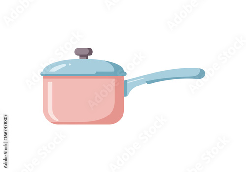 Pink Saucepan with Light Blue Lid and Handle.