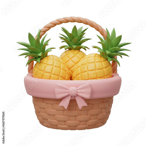 Pineapple Fruit Basket Hamper inside an elegant basket with decorative ribbon_background_removed.png