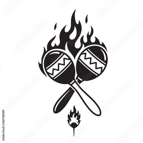 Black and white image of burning maracas perfect for music festival design