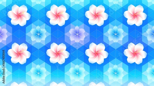 Seamless pattern of hibiscus flowers in soothing blue