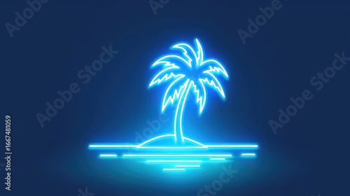 Single continuous line art neon sign of coconut palm