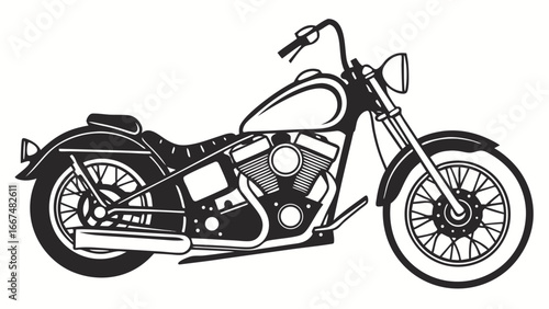 Classic american v twin engine motorcycle chopper style with chrome accents and spoked wheels isolated on white background vector illustration