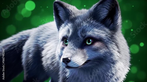Fox Posing Closely with Soft Lighting on Green Background