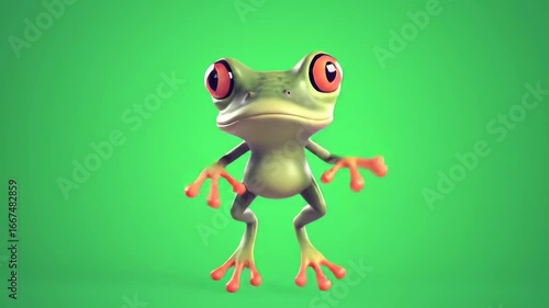 Cartoon Frog Standing on Green Background Animated