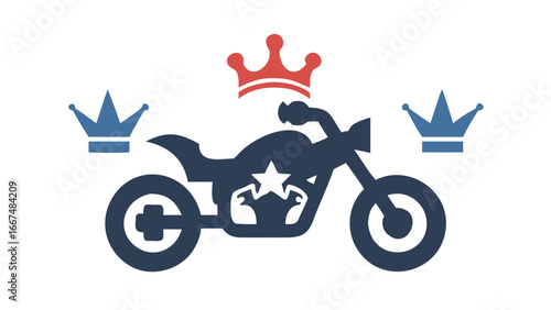 Iconic motorcycle silhouette adorned with royal crowns symbolizing power prestige and the ultimate riding experience