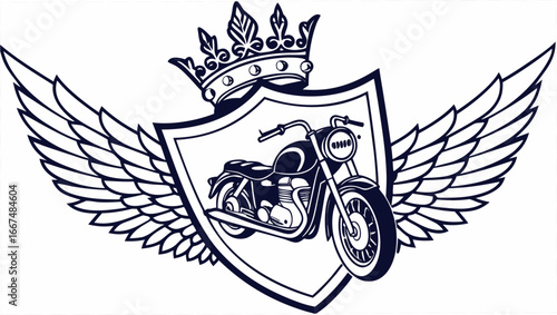 Classic motorcycle emblem with majestic crown and spreading wings representing freedom and power