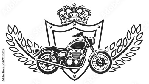 Classic motorcycle emblem featuring a regal crown and laurel wreath accents symbolizing excellence and victory