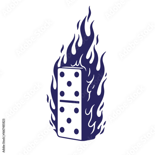 Burning dominoes flame symbolising risk danger or metaphorically destructive impact concept