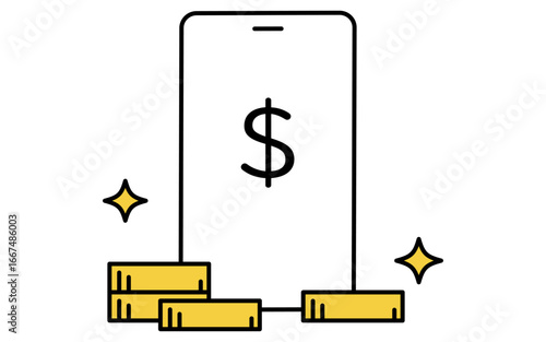 スマホと配当金を受け取るイメージのフィンテックアイコン