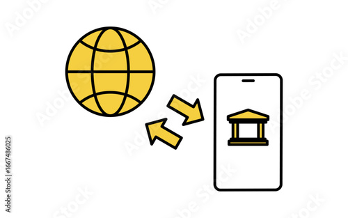 スマホアプリでオンラインバンクにアクセスするフィンテックアイコン