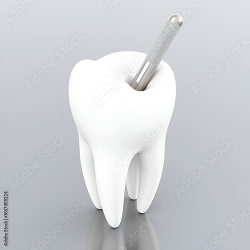 3d render of tooth with endodontic file