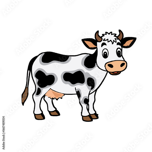 Vector cartoon black and white cow isolated on white background - dairy products, farming