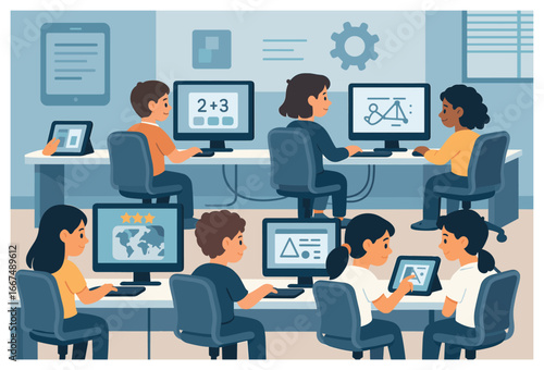 Education vector: modern classroom concept for innovative learning environments