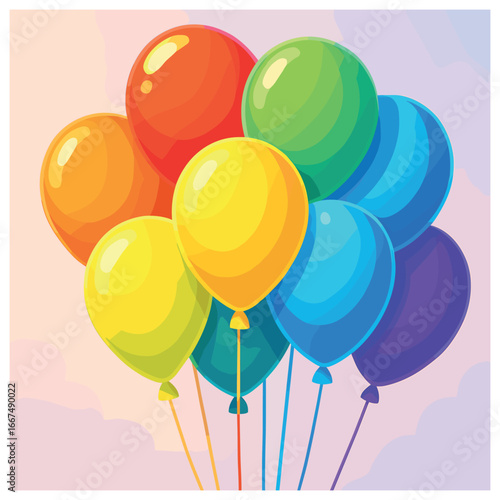 Colorful rainbow balloons vector for celebrations and festive holiday decor graphics