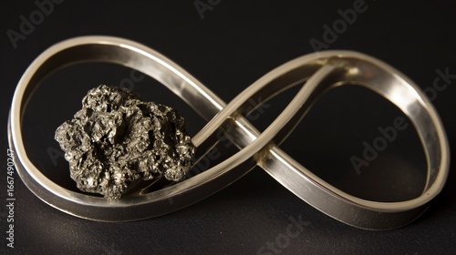 A tiny meteorite rests on an infinity symbol crafted from probability percentages.