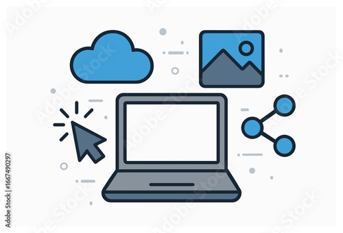Cloud computing icons vector: simplified digital connections and data sharing