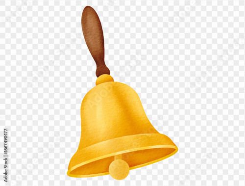 Watercolor golden school bell ringing classroom element illustration Vector.