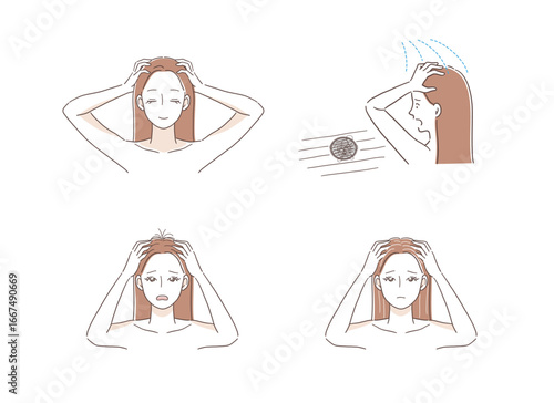 ヘアケアをする女性のイラストセット