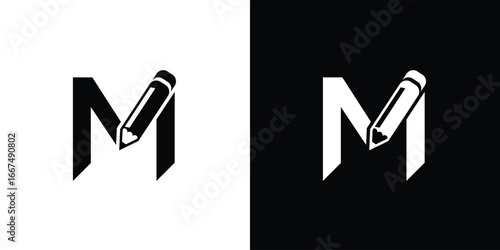 Creative pencil logo with combination letter from A to Z premium vector
