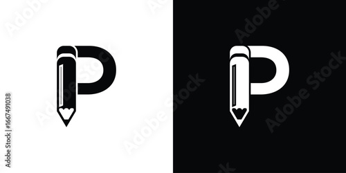 Creative pencil logo with combination letter from A to Z premium vector