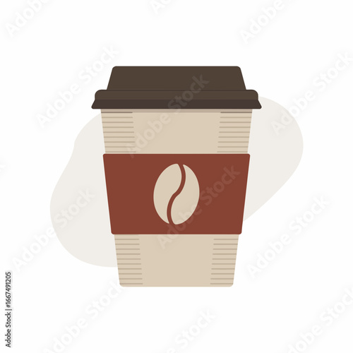 akeaway Paper Coffee Cup Icon with Bean Logo Flat Vector Illustration