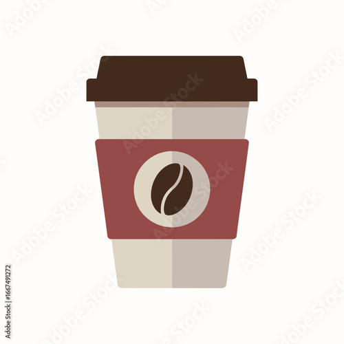 akeaway Paper Coffee Cup Icon with Bean Logo Flat Vector Illustration