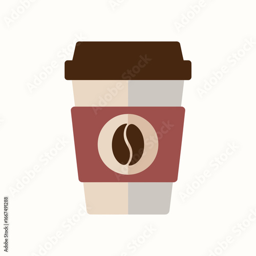 akeaway Paper Coffee Cup Icon with Bean Logo Flat Vector Illustration