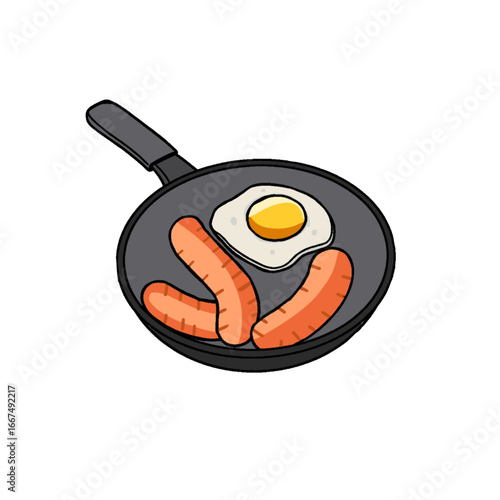 A sunny-side-up egg and 3 sausages in a frying pan
Flat Design Home Appliance Icons. Cooking. Breakfast
