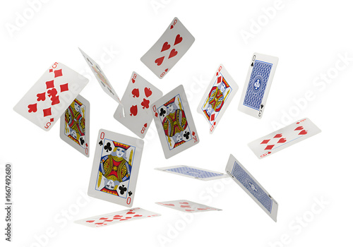 Playing Cards Falling: Casino, Poker, Gambling, Game Background Isolated on Transparent Background