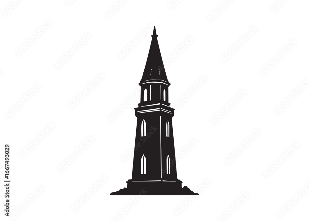 Obraz premium Castle Tower Silhouette Vector Illustration of Medieval Fortress Stronghold.