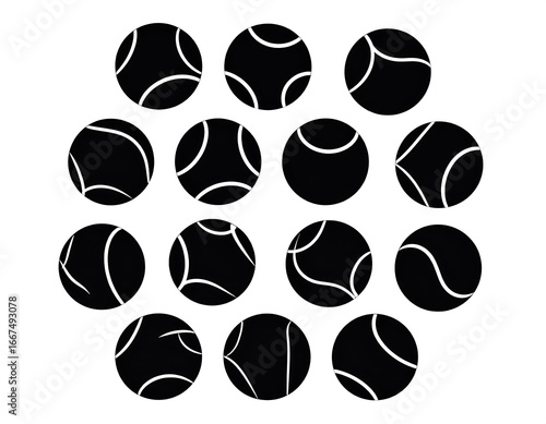 Black and white tennis balls in a circle
