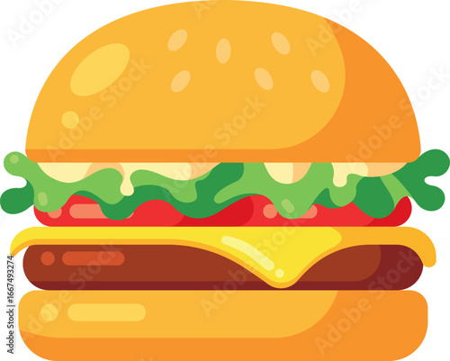 Classic Hamburger Flat Vector Style Illustration