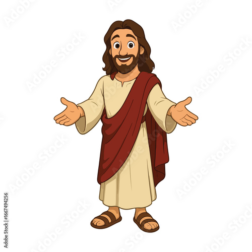 Happy Jesus Christ Cartoon with Open Arms