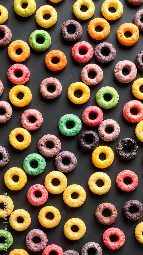 Fototapeta premium Colorful cereal rings on dark background