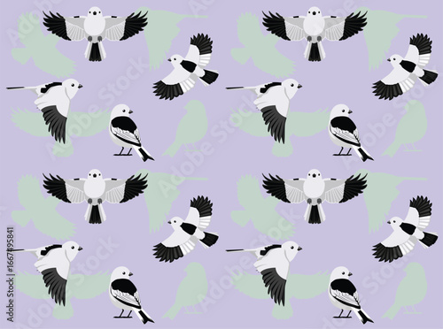 Snow Bunting Bird Cartoon Character Seamless Wallpaper Background