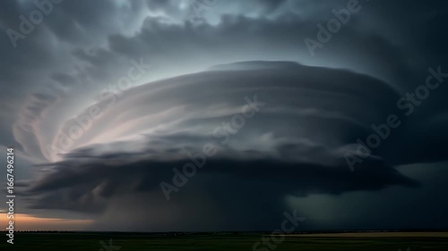 Dramatic storm clouds with lightning strikes over the plains.