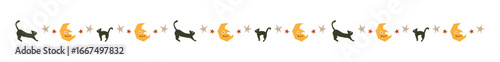 ハロウィンの黒猫と月と星の区切り線/Halloween Black Cat, Moon, and Stars Divider Line