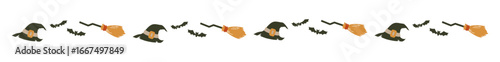 ハロウィンの魔女の帽子とほうきの区切り線/Halloween Witch Hat and Broom Divider Line